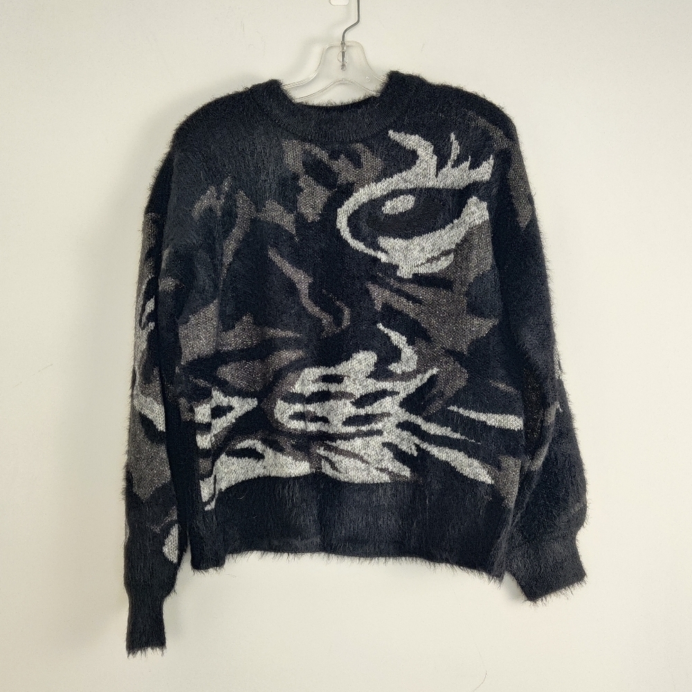 DKNY Bold Abstract Animal Print Sweater - Size XL Sequins NEW Artsy Wacky
